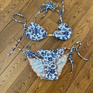 Floral Bikini Set with Blue and Orange Accents (M)